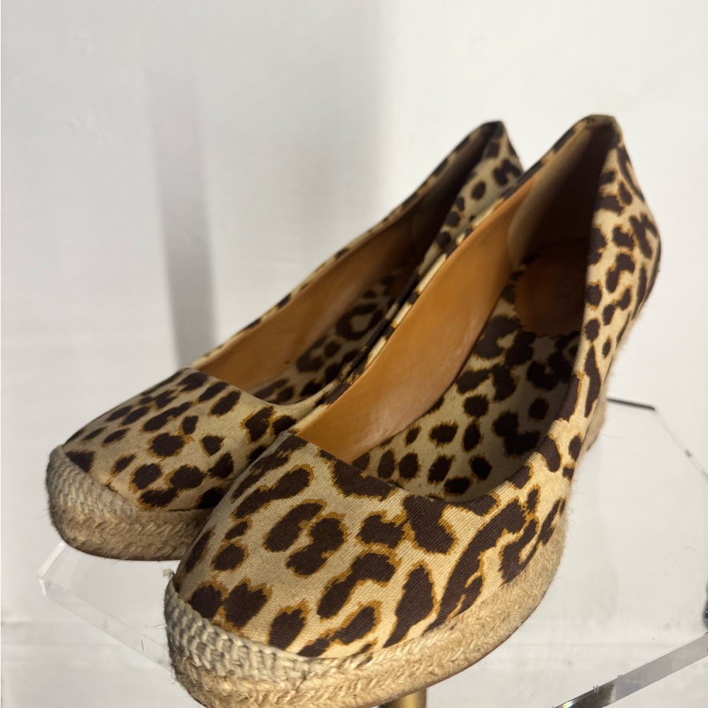 J. Crew Brown and Tan Espadrilles with Wedge Heel and Animal Print